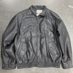 Vintage 90s Black World Champion Bull Rider Leather Bomber Zip Up Jacket Size Lg